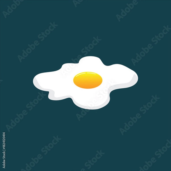 Obraz Fried egg isolated on blue background flat icon