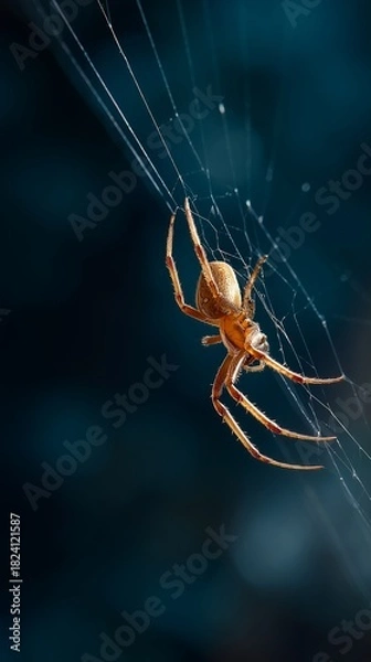 Fototapeta Spider on Web: A close-up shot of a spider, suspended on its intricate web, captures the mesmerizing detail of nature's artistry. The delicate strands glisten.