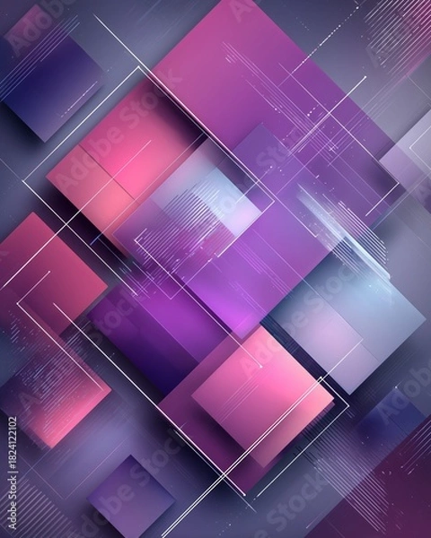 Obraz Abstract Geometric Composition: A dynamic composition of overlapping geometric shapes in shades of purple, pink and white, the image suggests depth and dimension.