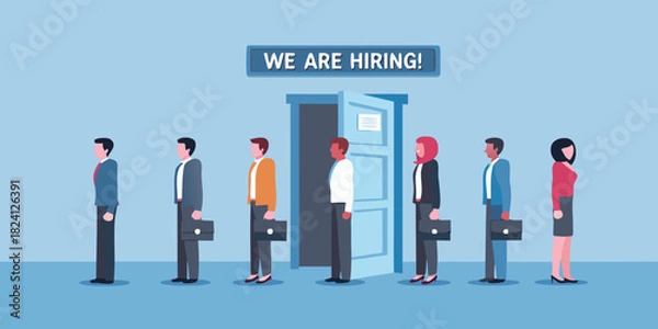 Fototapeta Diverse group of people waiting in line for job interviews