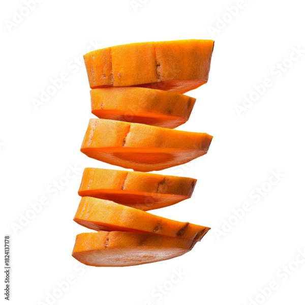 Fototapeta Stacked Slices of Papaya on Black