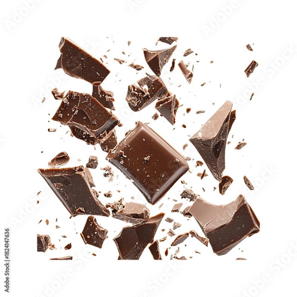 Fototapeta Exploding chocolate chunks on black