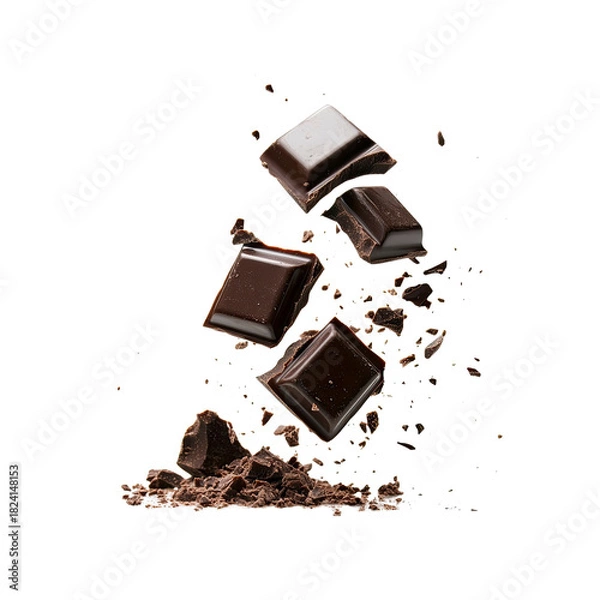 Fototapeta Falling Chocolate Chunks on Black Background