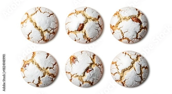 Fototapeta Overhead view of six almond cookies on a white surface