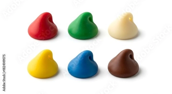 Fototapeta Colorful chocolate chips on white isolated studio shot