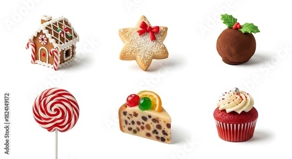 Obraz Festive cookies and sweets isolated on white background