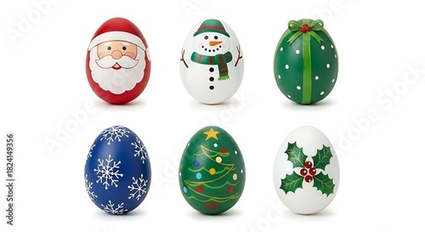 Obraz Decorated easter and christmas eggs on white background