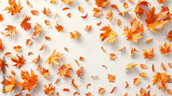 Fototapeta Autumn leaves scattered on white background creating a seasonal frame effect