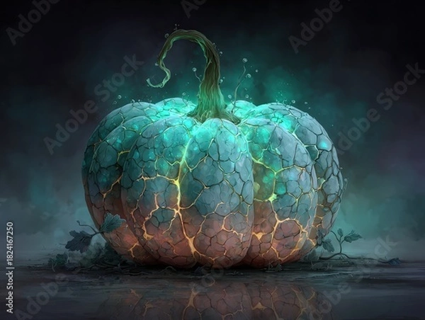 Obraz Enchanted pumpkin glowing with mystic light, perfect for Halloween and fantasy themed designs now