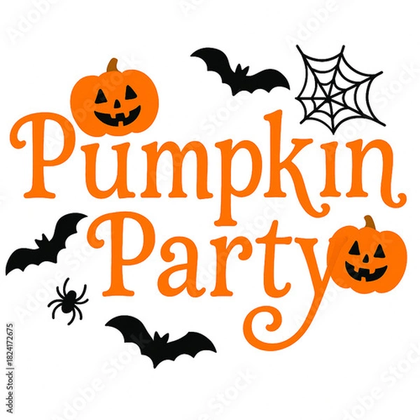 Fototapeta Festive Pumpkin Party Halloween Illustration with Bats and Spider Webs
