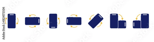 Fototapeta Mobile Phone Rotation Icons — Screen Orientation, Tilt and Flip Vector Set for Smartphone, Interface, and Technology on Transparent Background