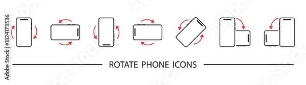 Fototapeta Rotate Mobile and Smartphone Icons — Screen Orientation, Flip, Tilt, and Swipe Vector Set for App, Device, and Technology on Transparent Background