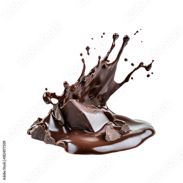 Fototapeta Chocolate chunks with splash on black