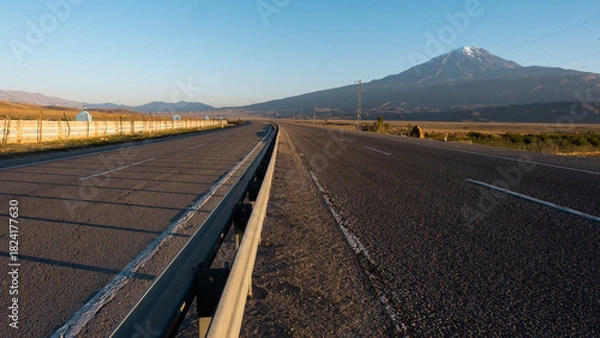 Fototapeta Mountain Big Ararat is near highway, view from the Turkish side