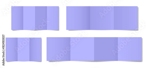 Fototapeta Set of light purple folded paper sheets. Double gate fold. Vertical pages. Blank booklet. Four panel accordion fold	