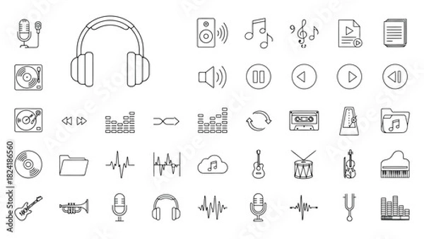 Obraz Agriculture Tools, Farming Crops, Tractor, Seeds, Harvest, Botanical Elements & Rural Production Line Icons for Eco Platforms