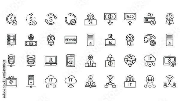 Obraz Corporate Teamwork, Networking, HR Management & Communication Line Icons for Business and Organizational UI Design