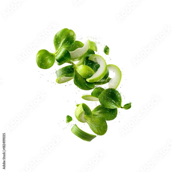 Fototapeta Falling slices of aloe vera with water drops