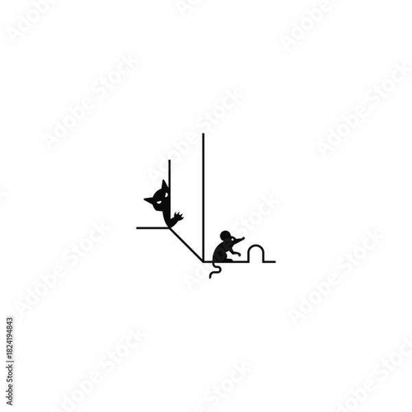Fototapeta Cat hunting mouse vector illustration.