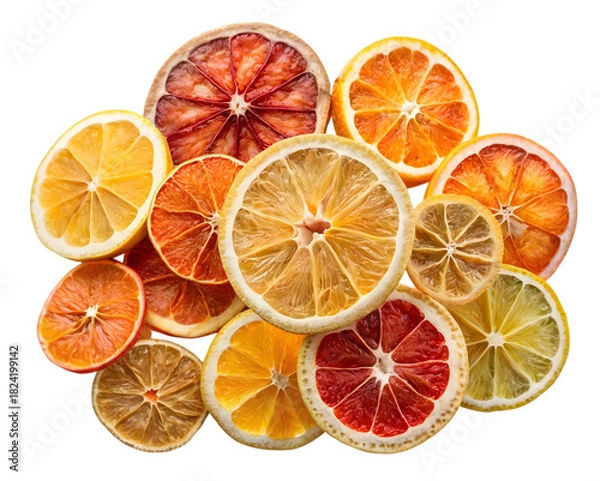 Fototapeta Dehydrated citrus fruit slices assortment isolated on transparent background