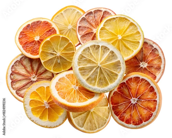 Fototapeta Dried citrus fruit slices assortment isolated on transparent background