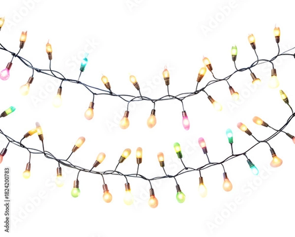 Fototapeta String of festive holiday lights isolated on transparent background