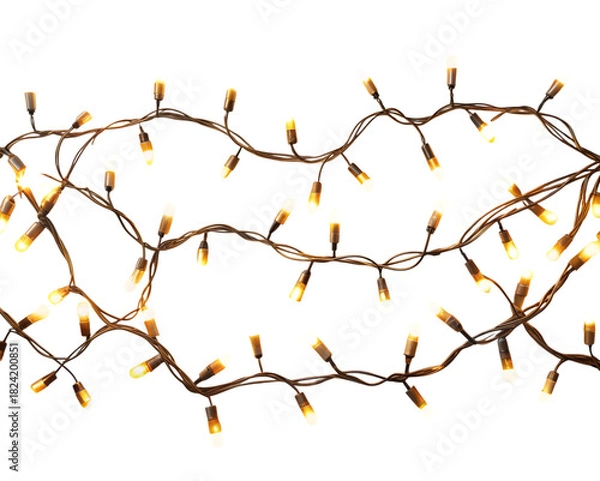 Fototapeta String of warm white christmas lights isolated on transparent background
