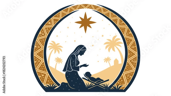 Fototapeta Elegant Nativity scene with Mary and baby Jesus, perfect for Christmas cards and religious projects