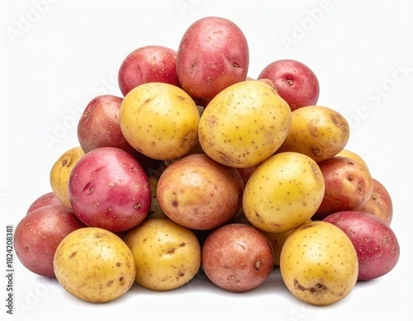 Fototapeta Pile of red & yellow potatoes isolated on a white background