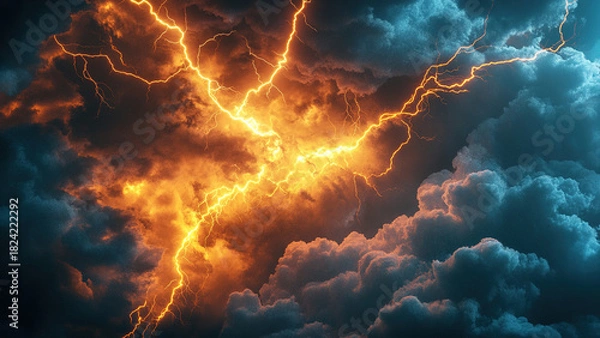 Obraz lightning fire cloud explosion background, bomb, thunder, smoke 