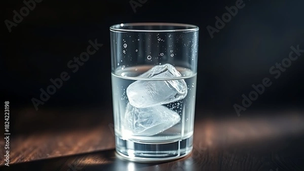 Fototapeta sambuca. A crystal glass of clear sambuca with condensation droplets on a dark wooden background. bar promotions, beverage menus, designed for product packaging and bar promotions.