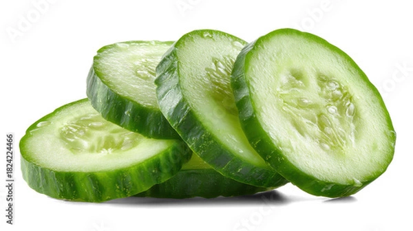Obraz Cucumber slices on white background