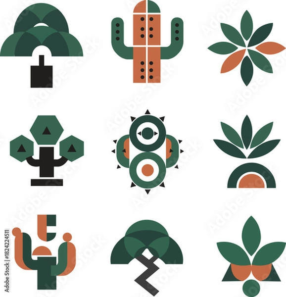 Fototapeta Geometric Botanical Icon Set Collection