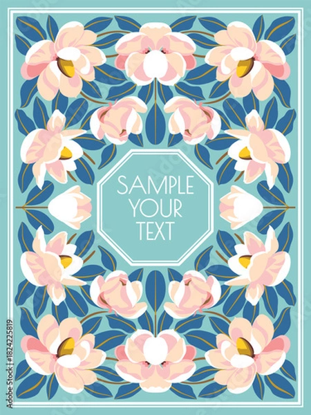 Obraz Antique frame in Art Nouveau style with a pattern of flowers, buds, leaves and branches. Vintage style concept. Handmade drawing vector illustration.