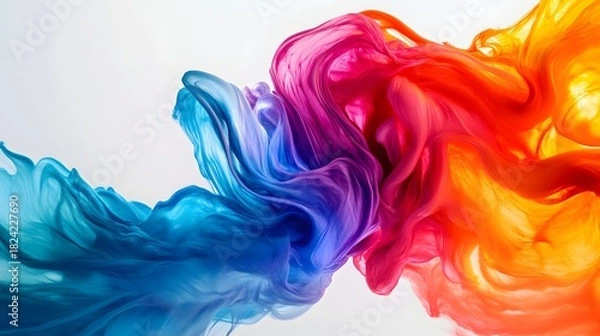 Fototapeta A mesmerizing dance of blue, red, and orange ink swirling together in water creates abstract colorful patterns.