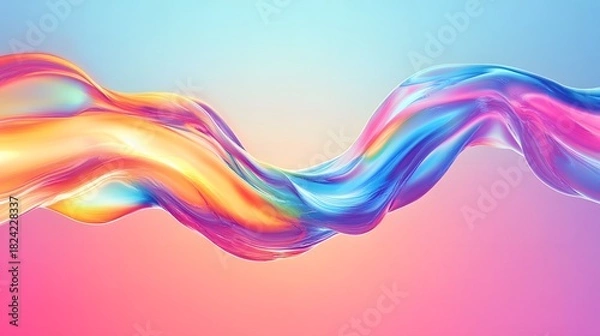 Fototapeta An abstract flowing ribbon of vibrant colors gracefully undulates across a soft, gradient background image.