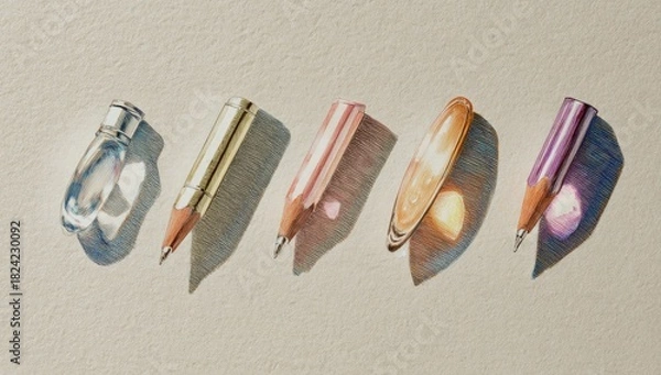 Obraz Four colorful writing instruments with shadows