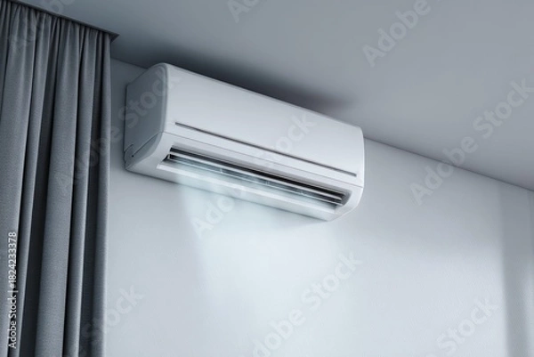 Obraz White AC unit mounted on a wall, cool air blowing