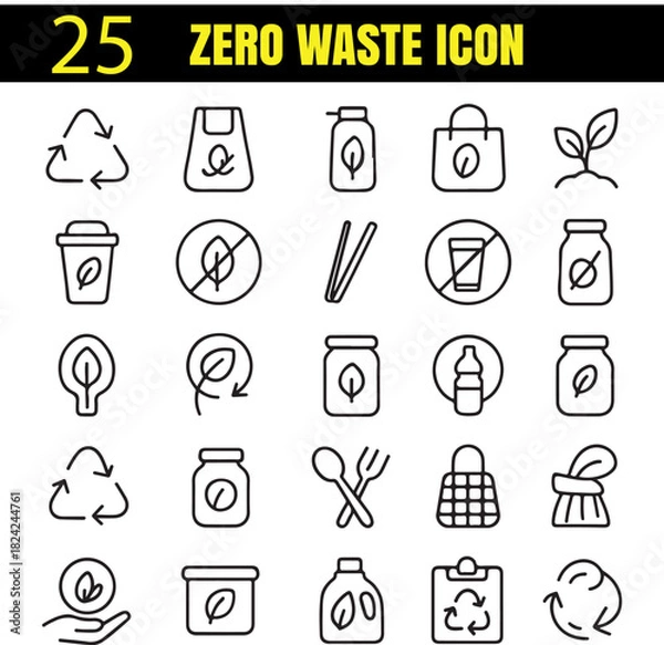 Obraz Zero Waste Set | Eco-Friendly & Sustainability Outline Icons | Minimal Green Living Collection