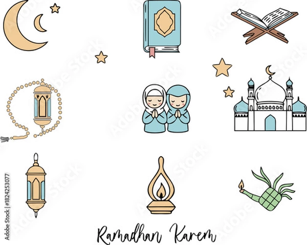 Obraz Ramadan doodle illustration featuring mosque
