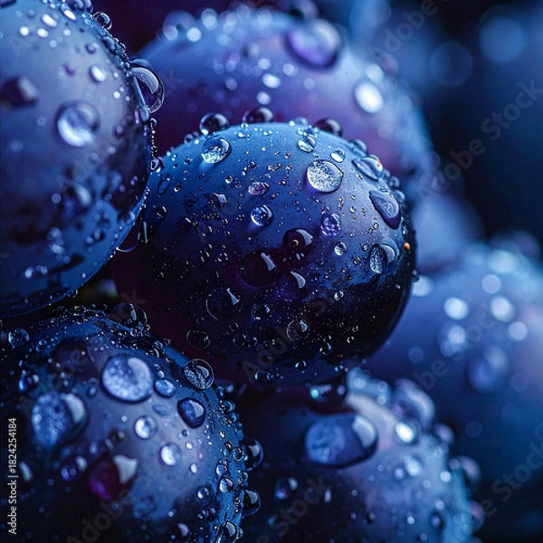 Fototapeta Detailed grape skin with water droplets in high resolution macro photography
