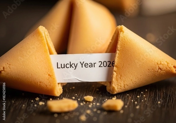 Fototapeta Fortune cookie saying lucky year prediction chinese new year celebration bakery treat and future forecast