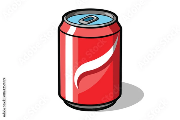 Fototapeta Red soda can with a white wave and a blue top stands upright