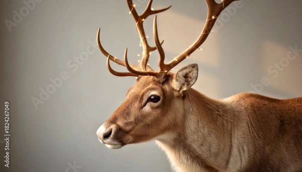 Fototapeta Reindeer with Illuminated Antlers: Captivating Festive Animal Portrait.Christmas and New Year concept