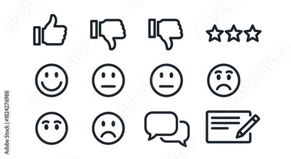 Fototapeta Collection of Line Art Icons for Feedback and Rating Systems.