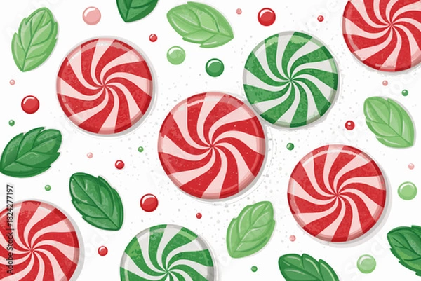 Obraz Elegant Peppermint Swirl Candies Scattered High-Quality Stock Image
