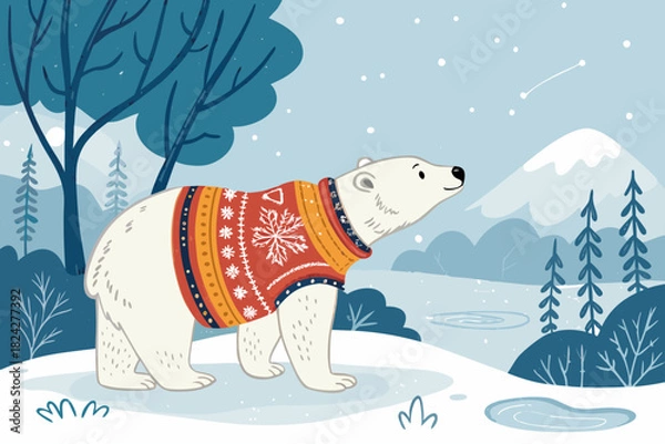 Obraz Dynamic Polar Bear Wearing Winter Sweater Snowy Premium Digital Asset
