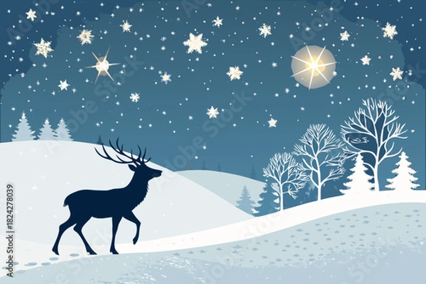 Fototapeta Elegant Reindeer Silhouette With Glowing Stars And Creative Visual