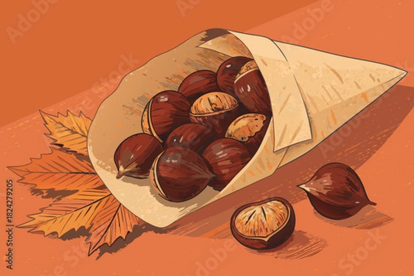 Fototapeta Roasted Chestnuts Paper Cone Bold Cozy Professional Photo Great for Commercial Projects