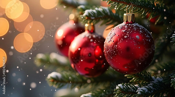 Obraz Christmas tree with red balls